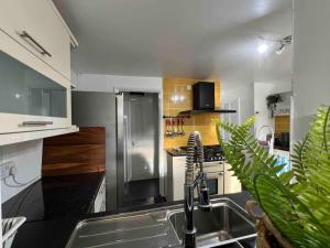 a kitchen with a sink and a stove at Ground Floor Apartment with Free WIFI and Parking in Oxford