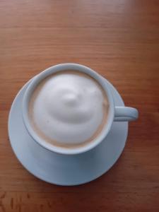 une tasse de café sur un plateau sur une table dans l'établissement Open Space Apartment, à Belgrade