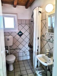 un baño con inodoro y lavabo en Maroussa's Apartments, en Rámos