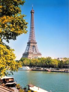 uma vista para a torre Eiffel a partir do rio Sena em T2 cosy- gare à pied- Disney-Paris- jardin privatif em Villenoy