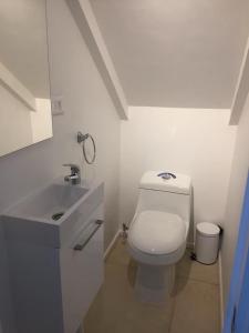 uma casa de banho com um WC branco e um lavatório. em Caldera em Caldera