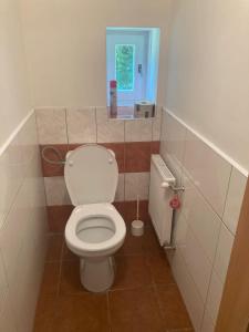 札茨萊日的住宿－Chaloupka，浴室设有白色卫生间和窗户。