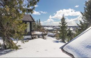 a cabin in the snow with a view of the city at Sjusjen Pihl 4020 in Sjusjøen