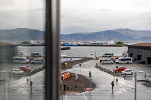 a view from a window of a parking lot at Exeter Hotel in Reykjavík