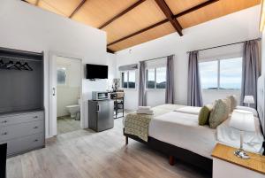 een slaapkamer met een bed en een televisie en een keuken bij Casa Lomo el Aire Helecho in Tegueste