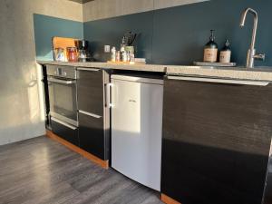 a kitchen with a sink and a dishwasher at Cottage with Seaview in Holbæk