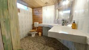 ein Bad mit einem Waschbecken und einem WC in der Unterkunft Bon Vivant Front de Mer - Ile Rodrigues in Rodrigues Island