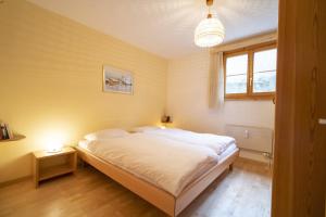 a bedroom with a bed and a window at Chasa Trais Fluors in Scuol