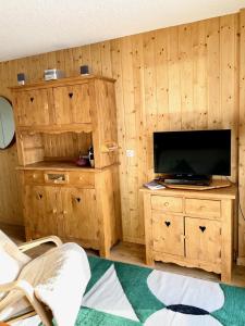 TV a/nebo společenská místnost v ubytování Appartement T1 pour 5 aux 2 Alpes - Terrasse sur jardin, Wi-Fi, parking gratuit
