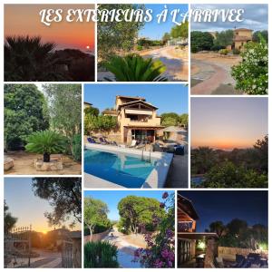 eine Collage mit Bildern von Häusern und einem Sonnenuntergang in der Unterkunft VILLA SABA in Olbia