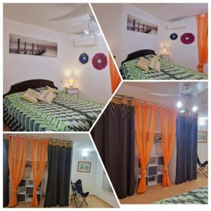 eine Collage mit vier Bildern eines Schlafzimmers in der Unterkunft VILLA SABA in Olbia