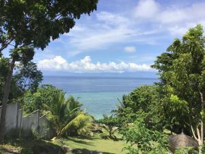 a view of the ocean from a garden at Cuestas Beach Resort and Restaurant in Badian