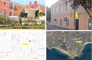 un collage di quattro immagini con una mappa e degli edifici di Oeiras 5 a Oeiras