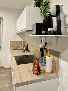 a kitchen with a counter top with a sink at Studio spacieux proche gare et centre ville in Saint-Amand-les-Eaux