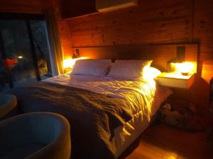 a bedroom with a bed with two lights on it at Modulo - Gorska Voda in Embalse