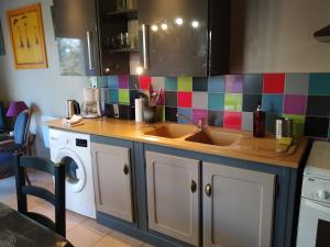 a kitchen with a sink and a washing machine at La mare au Loup in Vitré