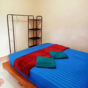 ランタ島にあるLanta Orange Houseの青いベッド(緑の枕2つ付)