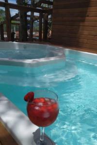 ein Glas im Pool in der Unterkunft Casa de praia com piscina em Governador Celso Ramos in Governador Celso Ramos