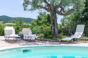 una piscina con 2 tumbonas y un árbol en Villa Paradise, en Domus de Maria