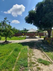 un parque con una mesa de picnic y un árbol en Casa Campestre JO, en Polonuevo