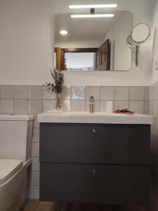 a bathroom with a sink and a mirror at Alojamiento Rural Tres Palacios in Molina de Aragón