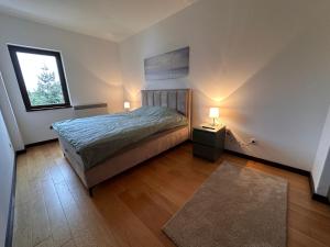 コパオニクにあるGlecer A07のベッドルーム1室(ベッド1台、窓、ランプ2つ付)