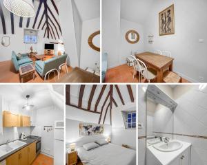 a collage of photos of a room with a kitchen and a living room at La Douceur Richelieuse in Richelieu