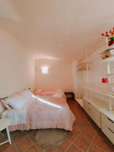 1 dormitorio con cama, escritorio y estanterías en Al Boschetto, en Melizzano