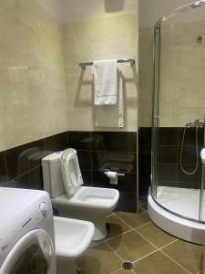 a bathroom with a toilet and a sink and a shower at Emma & Ella Apartment in Tirana