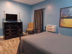 a bedroom with a bed and a tv and a dresser at Natchez Manor Bed & Breakfast in Natchez