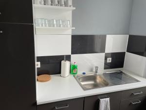 a small kitchen with a sink and a counter at 60m² Wohnung in Krefeld Zentrum, nähe Düsseldorf Hbf, Messe, Zentrum in Krefeld