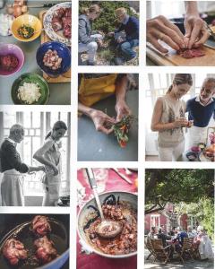 a collage of pictures of people preparing food at La Petite Calanque in Marseille