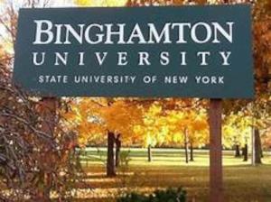 a sign for the binghamton university sign in a park at Cheerful Studio short walk to UHS near Lourdes & BU in Johnson City +4 photos
