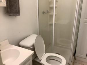a white bathroom with a toilet and a shower at Spacious Inviting Home by BU UHS & Guthrie in Johnson City +11 photos