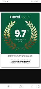 Certifikát, ocenenie alebo iný dokument vystavený v ubytovaní Apartment Rosse