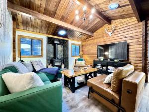 - un salon avec un canapé et une télévision dans l'établissement Cabin in the Trees - Hot Tub, à Pollock Pines