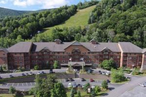 an aerial view of a resort with a mountain at Hunter Mtn Slopeside Ski Resort HotTub*Heated Pool in Hunter