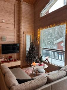 a living room with a christmas tree and a couch at Holiday Home Amero purnu 5 in Kolinkylä