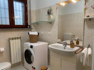 bagno con lavatrice e lavandino di Campus Pavia Apartment a Pavia