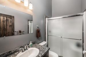 a bathroom with a sink and a shower at Eagle Nest in Valemount