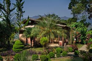 a house with a palm tree in a garden at Aldebaran Pousada in Visconde De Maua