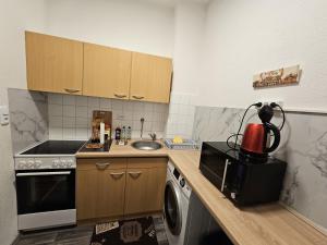 uma cozinha com um lavatório e uma máquina de lavar roupa em City Apartment für Gäste in Hannover 1-2 Personen em Hanôver