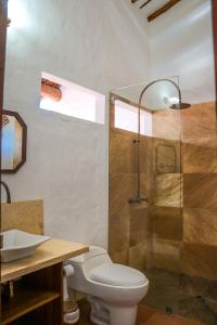 a bathroom with a toilet and a shower and a sink at Hotel Casa El Mandarino By MH in Barichara