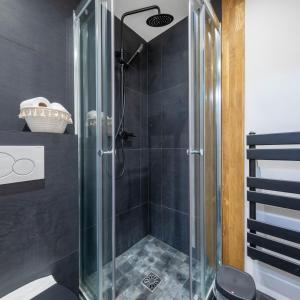 een douche met een glazen deur in de badkamer bij Incroyable appartement Parisien in Parijs