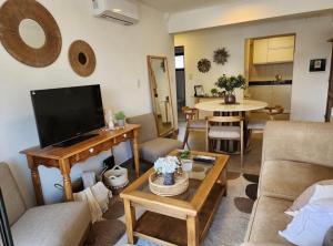 een woonkamer met een bank en een tv bij Amapola's II in Salta