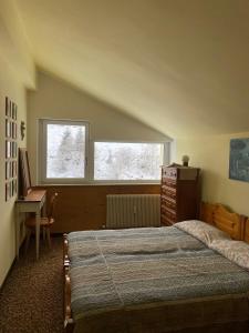 Merlin Malga San Giorgio 6 في بوسكو تيسانيوفا: غرفة نوم بها سرير ومكتب ونافذة