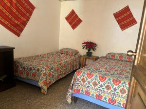 a room with two beds and a plant in it at Esperanza Hostel in Antigua Guatemala