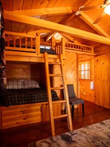 1 dormitorio con litera en una cabaña de madera en Lakeshore Resort, en Lakeshore