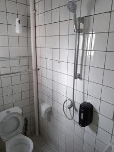 a bathroom with a shower with a toilet at Partners Residence in Douala