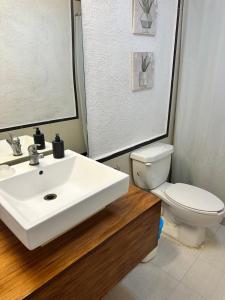 a bathroom with a white sink and a toilet at Apartment Tendenza Centro in Playa del Carmen